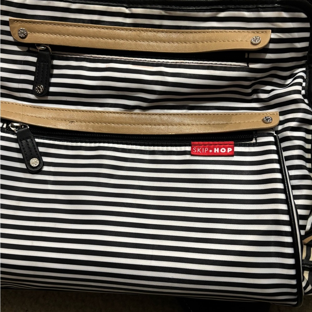 Skip Hop Striped Diaper Bag with Tan Accents